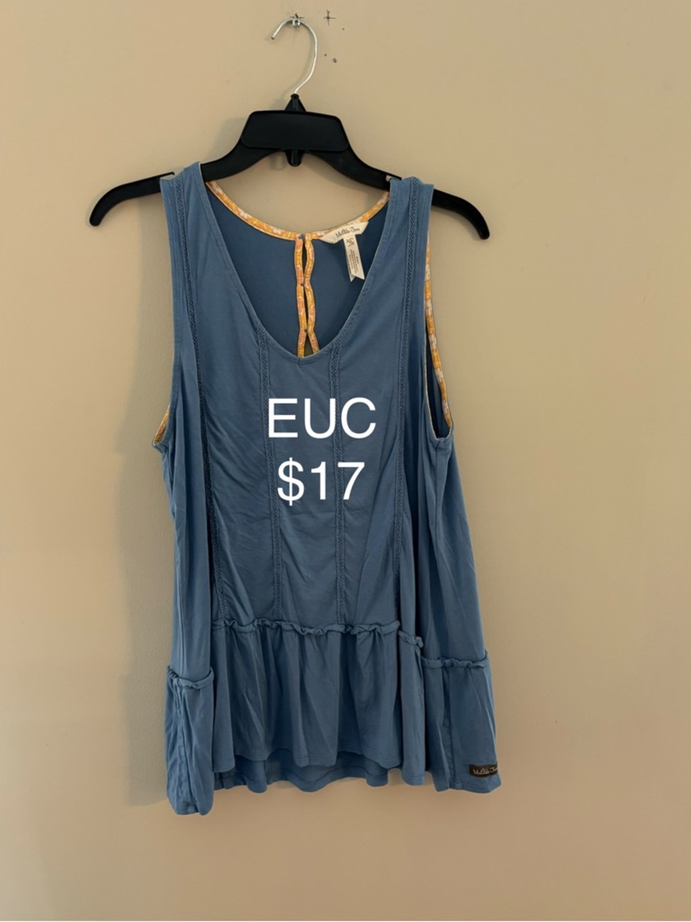 Matilda Jane Dusty Blue Ruffled Tank with Braided Back